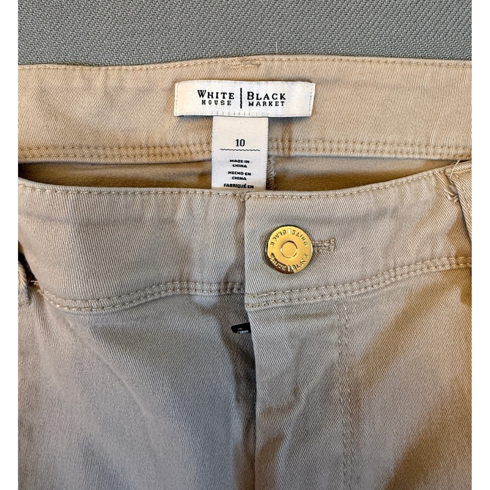 White House Black Market Tan Khaki Cargo Slim Pants Gold Zip Size 10 Utility - Picture 3 of 9